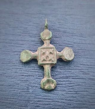 Rare Ancient Bronze Cross Pendant Viking Age 10 - 13 Century Kievan Rus Artefact