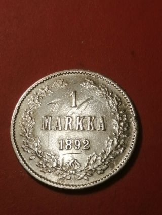 Finland/russia 1 Markka 1892 Silver Alexander Iii 1,  Rare Coin