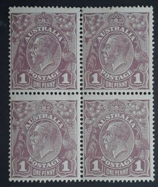Rare 1922 Australia Blk 4x1d Violet Kgv Stamps Variety  Secret Mark "