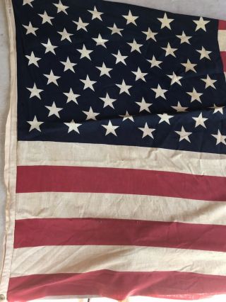 True Vintage American Flag 50 Stars 36x60” Cotton Distressed Tattered Props Rare