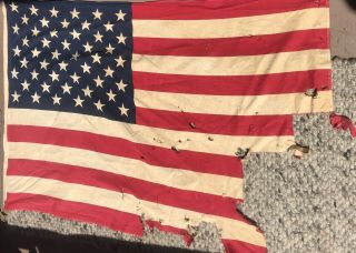 True Vintage American Flag 50 Stars 36x60” Cotton Distressed Tattered Props Rare 2