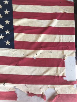 True Vintage American Flag 50 Stars 36x60” Cotton Distressed Tattered Props Rare 3