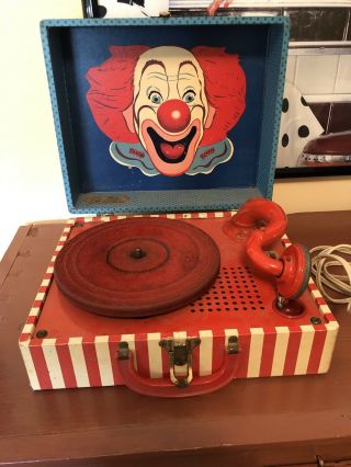Rare Vintage 1950s Bozo The Clown Record Player 1950’s Phonograph With Tubes