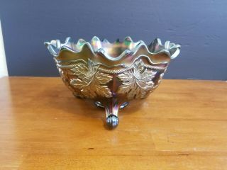 ANTIQUE NORTHWOOD CARNIVAL GLASS GRAPE & CABLE GREEN FOOTED BOWL 9 3/4 