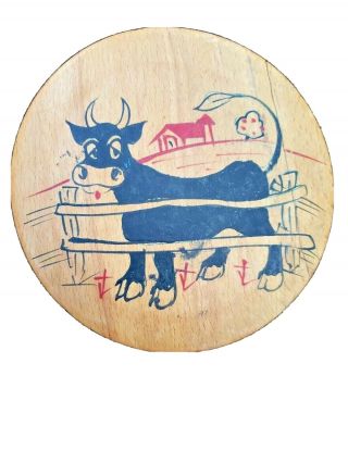Vintage Folk Art Wooden Hamburger Patty Press Cow Pasture Htf Collectible Rare