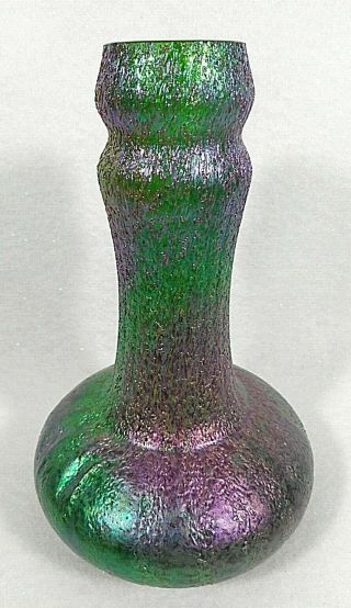 Rare Antique Kralik Iridescent Overshot Art Glass Vase - Squat Base