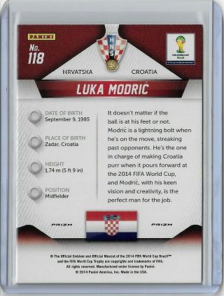 2014 PANINI PRIZM WORLD CUP Luka Modric Croatia Silver Refractor 1st Prizm Base 3