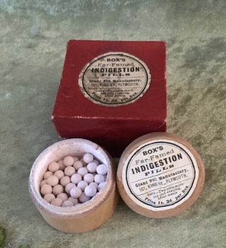 Vintage Rare Find Homeopathic Medicine Indigestion Pills In Wooden Box