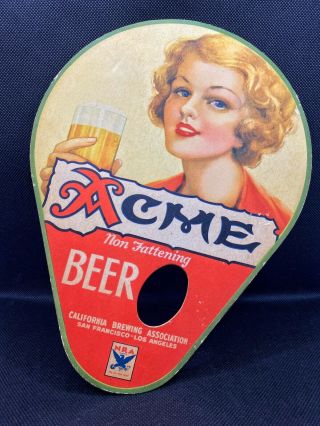 Rare Vintage Antique Acme Beer Cardboard Fan Beer Sign San Francisco,  California