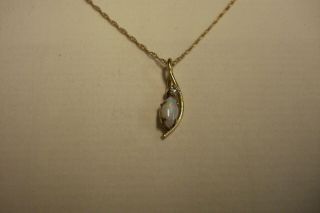 Vintage 10 Kt Yellow Gold Fire Opal And Diamond 18 " Inch Pendant Necklace (. 9 G)