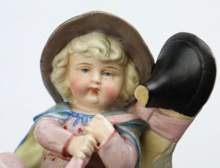 Antique Victorian Figurine Boy With A Giant Shoe Vase Scissor Holder?
