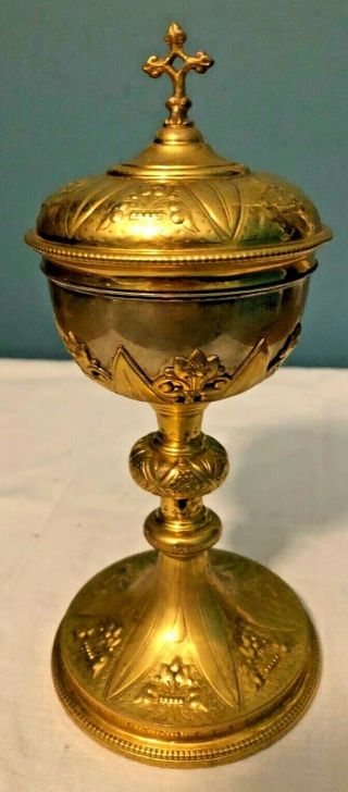 Stunning Rare Antique Catholic Church Altar Brass & Sterling Silver Ciborium