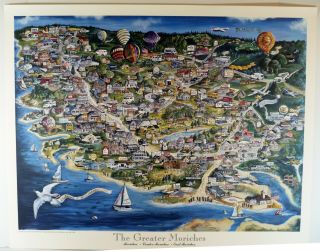 Vintage Pictorial Picture Map Of The Greater Moriches On Long Island Rare