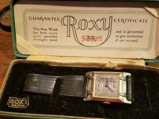 Antique Roxy Watch Womens In Rolled Gold Case And Box,  Tag 6 Jewels
