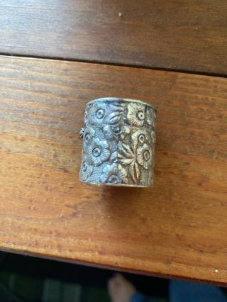 Antique Nouveau Sterling Silver Daisy Repousse Chatelaine Thimble Holder Case