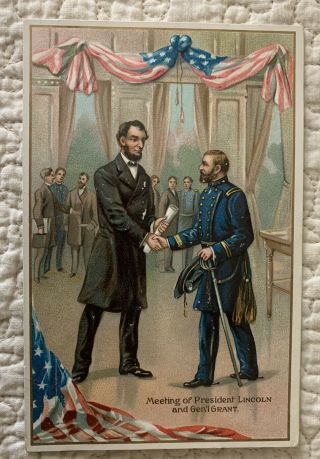 Vintage Antique Patriotic Tucks General Grant Abraham Lincoln Civil War Postcard