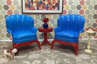 Renwal Ladies Chairs & Table Vintage Tin Dollhouse Furniture Ideal Plastic 1:16