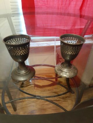 2 Antique Pierced Sterling Silver Demitasse Cups