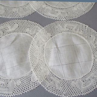 Set 12 Vintage Sheer Linen,  French Point De Paris Bobbin Lace 5 1/2 " Doilies