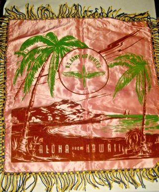 Wwii Rare U.  S.  Army Air Forces Corps Hawaii Satin & Felt Pillow Case Cover