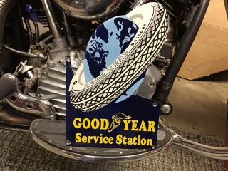Rare Vintage Porcelain Goodyear Service Station Ballon Tire Door Sign Gas