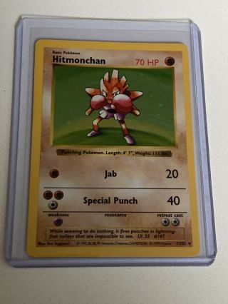 Shadowless Hitmonchan 7/102 Pokemon Card Base Set Holo Foil Rare Unplayed Nm