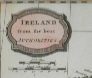 1810 Hand - Colored,  Steel - Engraved Antique Map of Ireland Barclay ' s Dict 2
