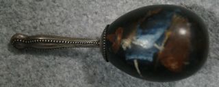 Vintage Darning Egg - Silver Handle With Folk Art Witch Painted On The Egg