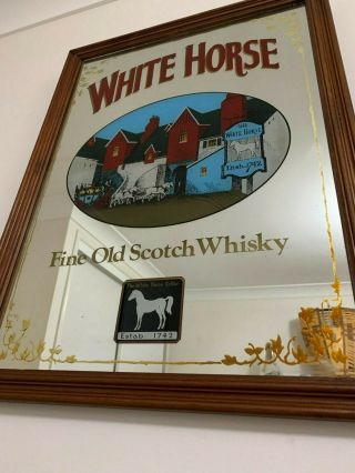 Vintage White Horse Scotch Whisky Advertising Bar Mirror Large,  Rare & Stunning