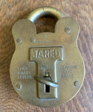 Vintage Brass Lock And Key,  2 Admiralty,  Jared Old English