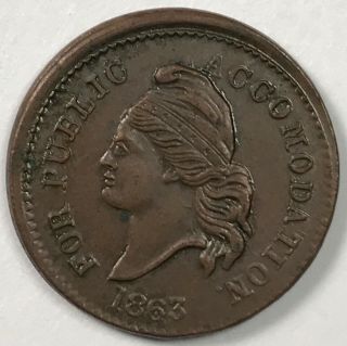 1863 Knickerbocker For Public Accommodation Currency Civil War Token - Rare - R3