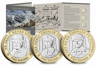 2019 Rare D - Day £2 Two Pound Coin Set X 3 Iconic Leaders In Folder Bunc