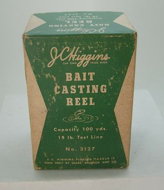 Vintage Boxed Jc Higgins Bait Casting Fishing Reel 3127 100 Yds 18lb Test