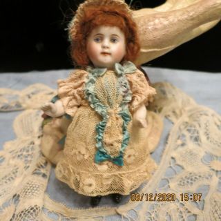 Hand Made Antique Lace Silk Dress,  Lace Hat For 5 - 1/2 Antique Bisque Doll Pm