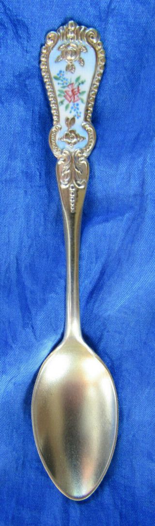 888c - 0051.  Sterling Silver Enamel Souvenir Spoon rose for - get - me - nots 2
