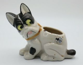 Rare Vintage Boston Terrier Bulldog Dog Ceramic With Fly Planter Toothpick Japan