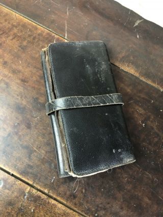 Antique Black Leather Fly Fishing Wallet With 30,  Old Flies