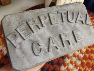 Primitive Vintage Or Antique Cast Iron Perpetual Care Cemetery Grave Marker