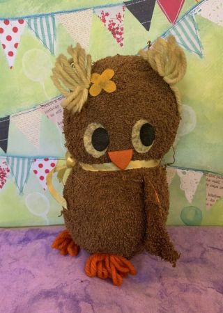 Rare Vintage Owl Bird Stuffed Plush Toy Animal Love Things Mexico Terry Cloth 8 "