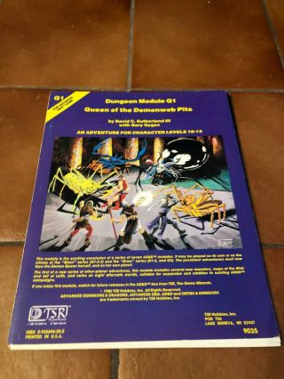 Rare & Exc Queen Of The Demonweb Pits Dungeons & Dragons Module Q1 1980