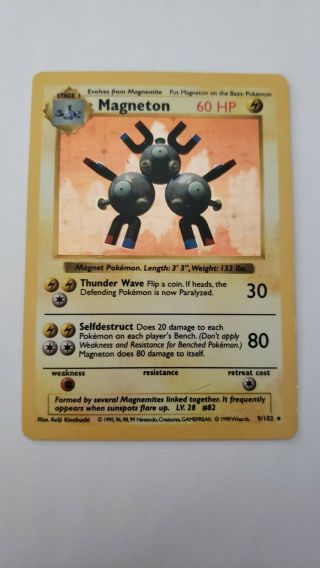 Pokemon - Shadowless Magneton - Base Set (9/102) - Rare Holo Card Holofoil Good