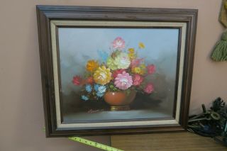 Vintage Framed Signed Robert Cox Floral Vase Oil Painting On Canvas 16” X 20”
