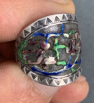 Antique Chinese Silver Ring With Enamel