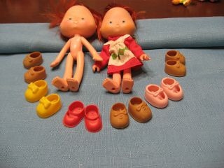Strawberry Shortcake Vintage Collectable Shoes 6 Pr & 2 Dolls.  One With Dress