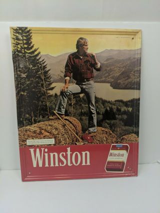 Winston Cigarettes J Reynolds Tobacco Metal Tin Sign - 1980 - Rare 21 " X 18 " Ad