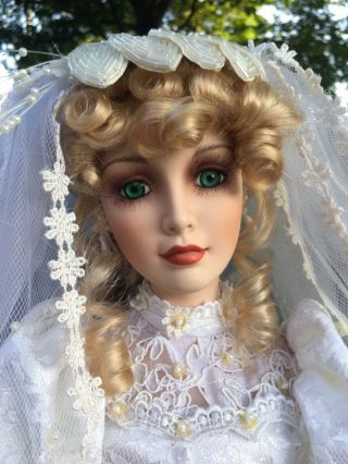 Rare - 26 " Porcelain Cloth Bride Doll - Bridal Gown - Exquisite Detail
