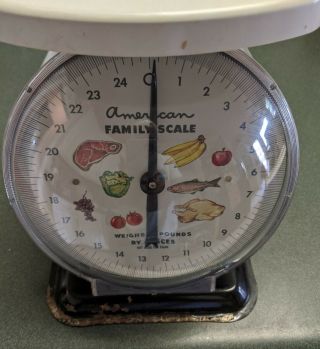 Vintage American Family Scale Old Farm 25 Lb Metal Kitchen Scale White/black