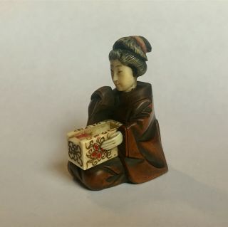 Antique Japanese Netsuke Figurine Carved Geisha,  Rare 19.  C.  No Signature