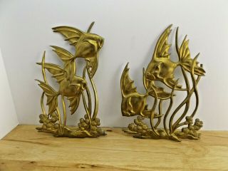 Vtg Sexton Metal Rare Wall Plaque Gold Fish Fp - 2 Left And Right Pair