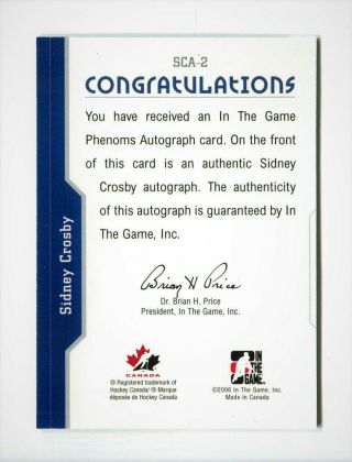 2006 ITG Phenoms Autographs SC02 Sidney Crosby (In The Game) SP Rare SCA - 2 2